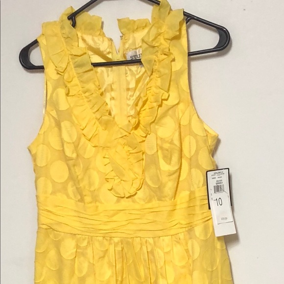 NWT-Studio One Yellow Ruffle Sleeveless Dress s10 - Picture 11 of 12